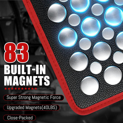 Magnetic Tool Mat And Telescoping Magnetic Pickup Tool Set for Garage And Workshop, close-up of built-in magnets detail.