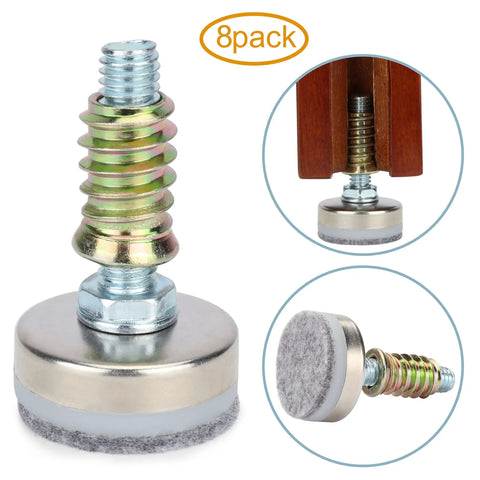 Heavy Duty Adjustable Leveling Feet With Three Eighth Inch Sixteen Thread Pitch And Felt Pads Ironclad Steel Base supports stability with 8-pack design.