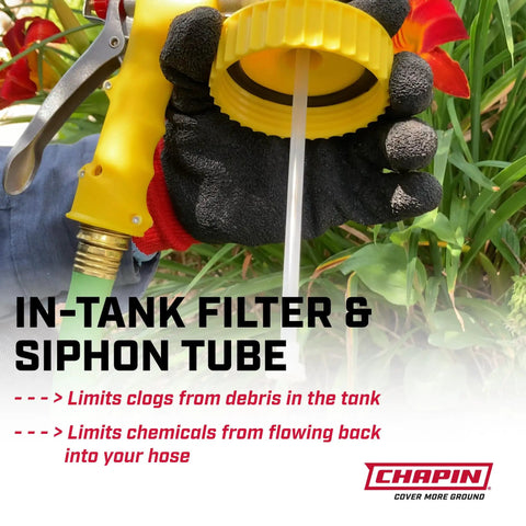 32 Ounce Lawn And Garden Sprayer With Anti Siphon Valve And Adjustable Nozzle universal hose end connection, in-tank filter view
