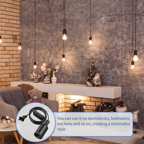 Ten Pack Hanging Light Cord With Switch for E26 E27 Pendant Socket Lantern Black 6 Foot Lamp Extension Cord Kit in cozy living room setting