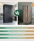 Comparison of 72 Inch Metal Garage Storage Cabinet With Locking Doors and wooden cabinet showing durability features