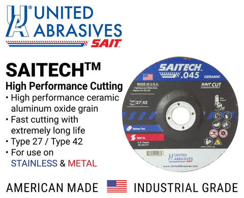 Pro Grade High Performance Cut Off Wheels For Stainless Steel And Ferrous Metals, 4.5 Inch Depressed Center Type 27 And Type 42