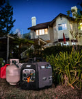 Dual Fuel Portable Generator With 4000W Peak And 3200 Running On Gas Or 3600 Peak And 2800 Running On Propane in garden at night