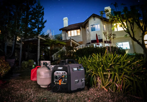 Dual Fuel Portable Generator With 4000W Peak And 3200 Running On Gas Or 3600 Peak And 2800 Running On Propane in garden at night