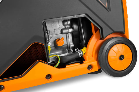 Close-up of Dual Fuel Inverter Generator With Remote Electric Start 4500 Surge Watts Gas 3500 Running Watts Or 4500 Surge Propane
