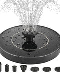 1W Solar Bird Bath Fountain Pump with 6 In 1 Nozzles for outdoor garden pond and pool showing water spray and nozzles
