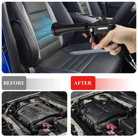 Tornado Car Cleaning Gun Air Blow Tool For Compressor Pneumatic System cleaning car seat, before and after engine cleaning results