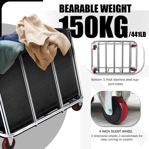 Heavy Duty 400L Rolling Laundry Cart With Steel Frame And Oxford Cloth For Home And Hotel Use Industrial Laundry Cart On Wheels 440 Lb Load Capacity Built To Last In Busy Laundry Rooms 35.4 Inch By 25.6 Inch By 31.5 Inch showcasing durable wheels and structure