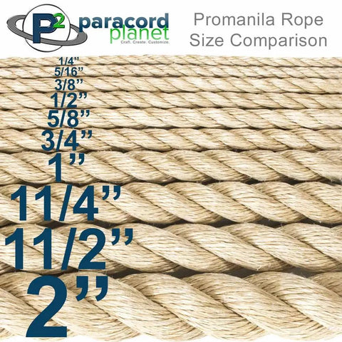 Size comparison of ProManila ropes including 1.5 inch diameter for Three Strand Twisted ProManila Polypropylene Rope For Landscaping.