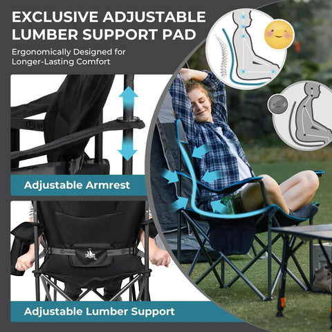 Oversized Camping Chair For Adults With Padded Seat And Back Big And Tall Folks showing adjustable lumbar support detail