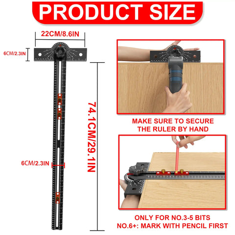 Dead Straight 29 Inch Framing Square, Rock Solid Aluminum T Square Ruler With Adjustable 15 To 165 Degree Bevel Gauge, measuring layout on wood.