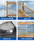 Heavy Duty 100 Pack Black Aluminum Round Deck Balusters Designed For No Sweat Installation And Street Smart Durability, showing 26-inch balusters for 36-inch railing.