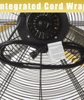 Integrated cord wrap on Industrial Drum Fan 24 Inch High Velocity 8800 CFM Three Speed Heavy Duty Metal Air Circulator