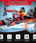 Inflatable boat with 2 Stroke 3.5HP Outboard Boat Motor With Air Cooling CDI System 49cc, cruising on water with visible engine detail.