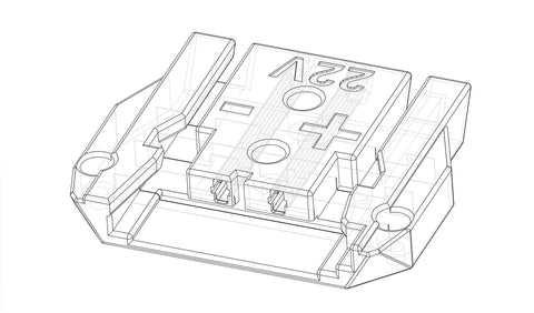 3D sketch of a 10AWG Red Battery Dock Adapter For 22V Battery Pack Power Connector showing design features and structure