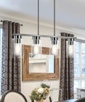 Modern Farmhouse Dining Room Chandelier With 4 Lights For Kitchen Island, Nickel Finish hanging over dining table in elegant room
