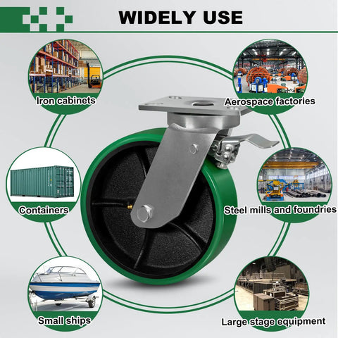 10X3 Inch Super Heavy Duty Casters Set Build Like A Tank With Tough As Nails Polyurethane Wheels Handles Up To 14000 Lbs Rolling Smooth On Flat Warehouse Floors With Dual Swivel And Locking Brakes For Rock Solid Cart Stability
