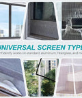 Easy Patch Screen Repair Tape Self Adhesive Mesh Patch For Tiny Holes Heavy Duty Window Screen Repair Quick Fix For Home Bedroom Living Room Bathroom Kitchen Apartment Dorm Office Or Garage shown installed on various window types