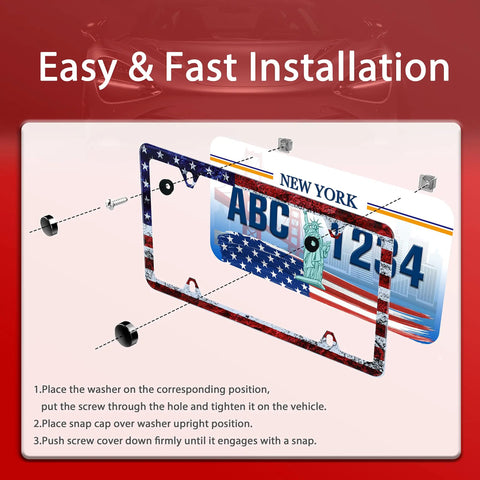 Installation guide for American Flag License Plate Frame Stainless Steel Holder With Screws Patriotic Style For Cars Trucks SUVs