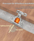 Short Arm Cabinet Hinges For Face Frame Cabinets For DIYers With Three Quarters Inch Overlay 105 Degree Opening Soft Close 35mm Cup 12mm Thickness Fits Doors Five Eighths To One Inch 100 Pack 50 Pairs Cold Rolled Steel Titanium Finish installed on wood surface with measurement details.