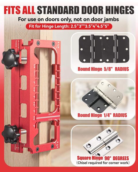 Pro Grade Aluminum Door Hinge Jig Kit for Router with adjustable mortise template installed on door edge
