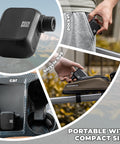 Pocket Sized Mini Bike Pump With 100 PSI, Portable Electric Tire Inflator shown in various compact storage options