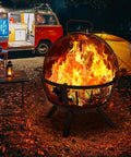 Huge 35 Inch Wood Burning Fire Pit With Built In BBQ Grill for backyard bonfires, heavy duty outdoor fire pit with spark screen