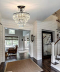 Black Crystal Round Chandelier 15.35 Inch Diameter 5 Light Showpiece Statement Piece Modern Antique Semi Flush Mount Ceiling Fixture With E12 Bulbs Not Included Ideal For Living Room Dining Room Bedroom Entryway Foyer And Bathroom displayed in a bright entryway