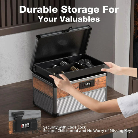 Open Durable Aluminum Alloy Security Lock Box With 3 Digit Code Lock For Personal Items And Medicine Small 10 Inch Black Dorm Storage