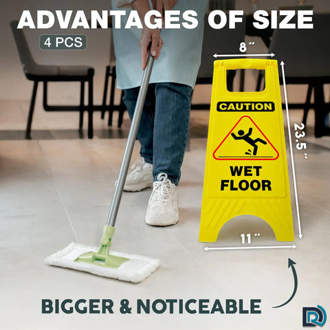 Bright Caution Wet Floor Sign 24 Inch Folding A Frame Double Sided 4 Pack Portable Safety Sign For Busy Walkways High Visibility Yellow Indoor Use Ideal For Commercial Kitchens Hospitals Warehouses And Schools, 4 pcs