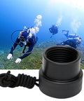 Industrial DIN Tank Valve Dust Cap With Rope Attachment For Scuba Regulators shown with underwater diving scene