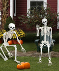 Epic Life Size Halloween Skeleton With Movable Joints, Realistic Gray Plastic Bones, 5.4 Feet Tall in outdoor garden setting