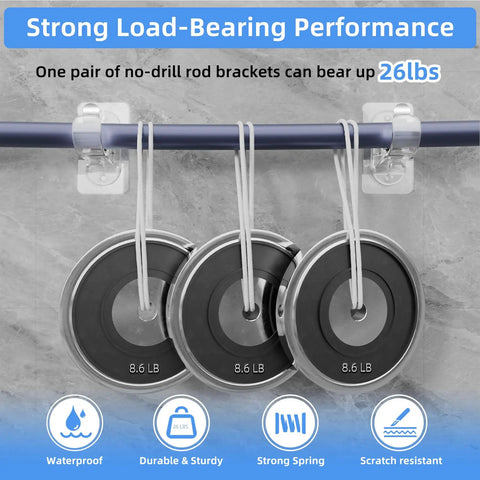 6 Pack Adhesive Curtain Rod Holders No Drilling Curtain Rod Brackets Renter Friendly Curtain Hangers demonstration, 26 lbs load