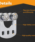 Four Wheel Trolley Assembly Rollers with Four Bearings for Unistrut Trolleys, showcasing smooth operation, safety load, high-quality materials.