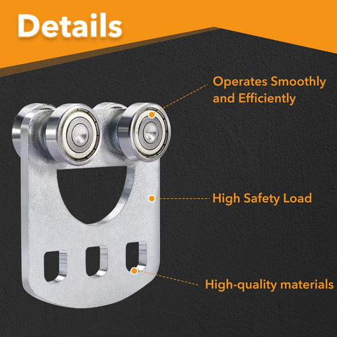 Four Wheel Trolley Assembly Rollers with Four Bearings for Unistrut Trolleys, showcasing smooth operation, safety load, high-quality materials.