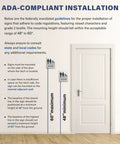 Diagram showing ADA-compliant installation guide beside white door with Modern ADA Compliant Restroom Sign Set For Businesses.