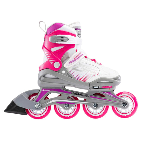 Girls Adjustable Inline Skates For Kids White And Fuchsia Four Size Adjustable Fitness Skates With Cushioned Liner And Tongue