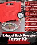 Exhaust Back Pressure Tester Kit With 6ft Stainless Steel Hose And Quick Connector For Diesel Trucks SUVs Vans Pro Grade Exhaust Back Pressure Gauge With M12 And M18 Adapters Easy One Hand Setup, red case and gauge