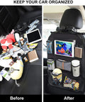 Before and after using Backseat Car Organizer With 8 Large Pockets And Tablet Holder For Kids And Toddlers Keeps Snacks Toys Diapers