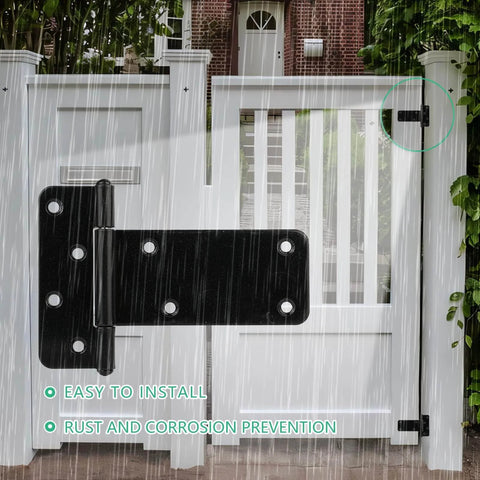 5 Inch T Strap Shed Door Hinges 260 Lb Capacity 6 Pack Gate Hinges Black Iron For Wooden Fences Barn Doors installed on gate