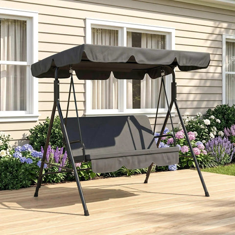 Three Seat Outdoor Patio Swing Chair With Removable Cushions, Steel Frame Stand, And Adjustable Tilt Canopy for patio