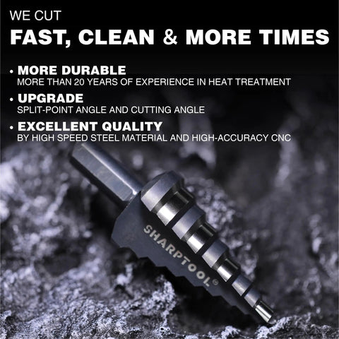 M2 HSS Step Drill Bit Unibit For Metal Wood And Plastic Quarter To One And One Eighth Inch Sizes SHARPTOOL