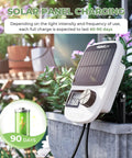 Solar Powered Drip Irrigation System With Automatic Timer For Pots And Indoor Plants, showing solar panel charging feature.