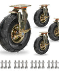 Heavy Duty Pneumatic Rubber Swivel Casters Built Tough Workhorse Grade Industrial Wheels Set Of Four Eight Inch with top plate.