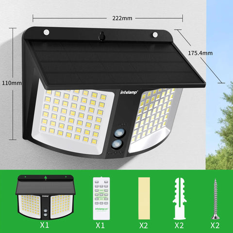 Solar Motion Sensor Flood Light With Remote Control No Fuss Dual Color 3000K 6500K 180 Degree Radar IP65 Outdoor Wall Light