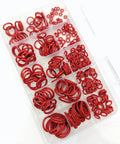 All-In-One Silicone O Ring Kit 225 Pieces In 15 Metric Sizes VMQ Sealing Gasket Set With Red Storage Box For DIY And Automotive Repairs -22C To 200C Temperature Range 50 Shore Hardness Durable Replacement Kit, displayed in an organized transparent red box.