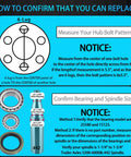 Diagram showing measurements for replacing trailer hub kit, includes bearings, spindle sizes, and bolt pattern for 6 Lug 5.5 Inch Pre Lubed Kit.