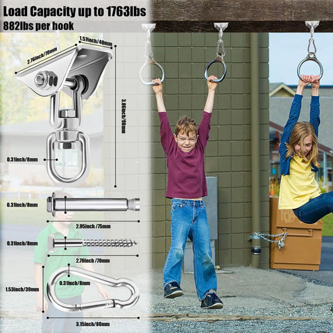 Two Pack Swing Hanger Set 304 Stainless Steel Beefy Heavy Duty Ceiling Mount Swivel Hooks 1763 Lbs Capacity for swings outdoors