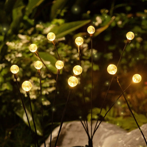 Solar Firefly Lights Outdoor Waterproof With Crystal Ball Swaying Design illuminating garden pathway at night
