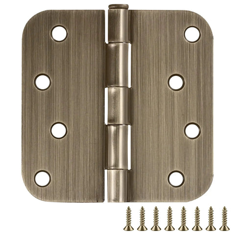 Built Thick Steel Interior Door Hinges Four Inch Antique Brass Finish Three Pack With Removable Pin For Smooth Daily Swinging And No Hassle Residential Installation close-up of hinge with screws